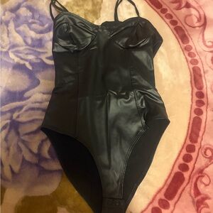 Forever 21 Black Faux-Leather Jumpsuit Romper Bodysuit